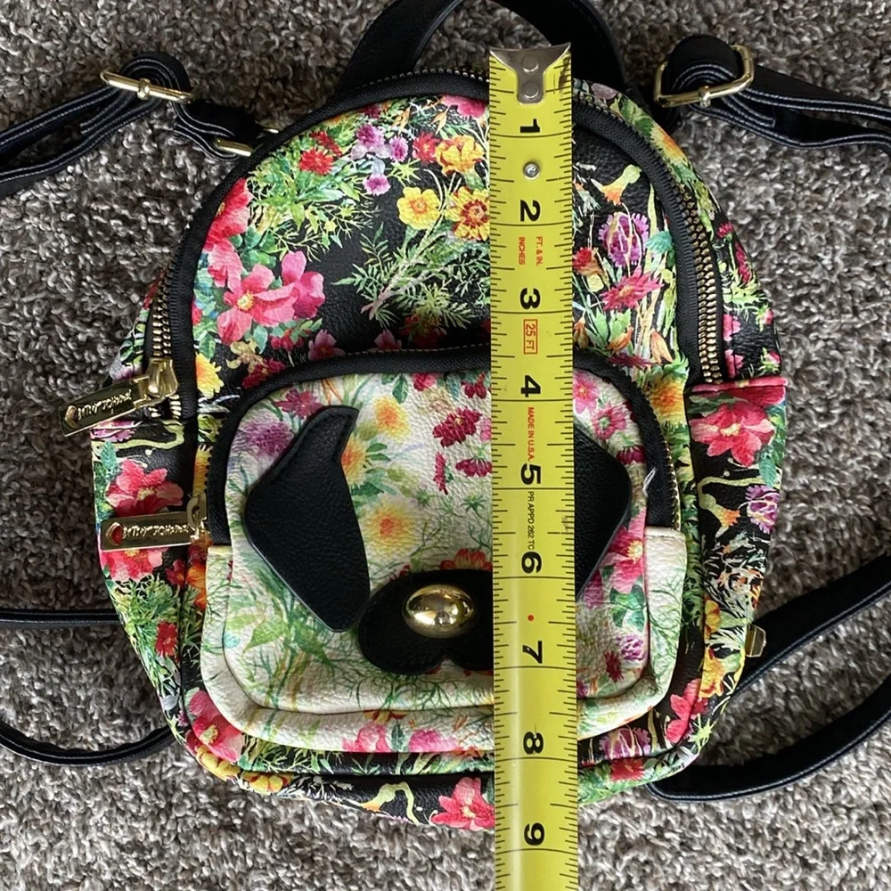 Betsey Johnson Mini Backpack Bag Floral Puppy Dog Two Pouches